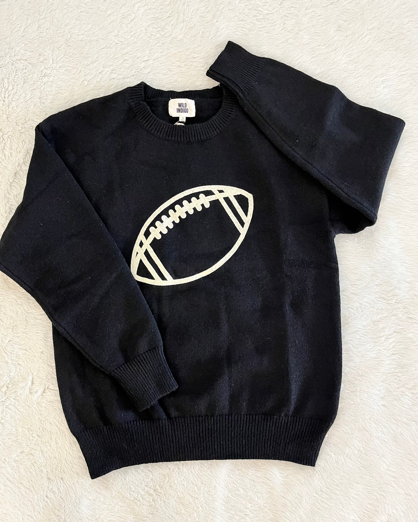 Black Sweater w/ Cream Embroidered Football