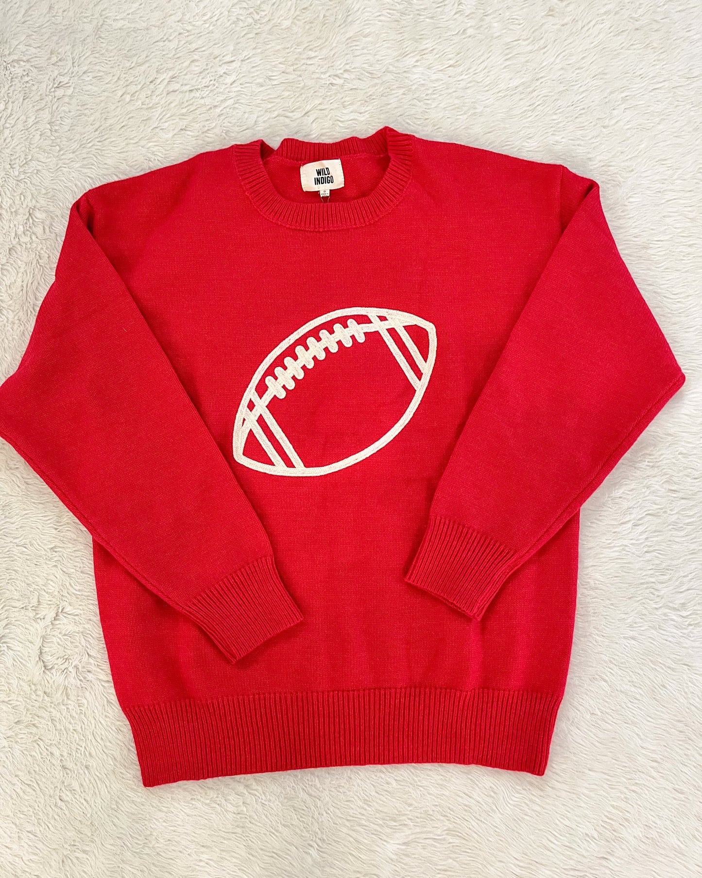 Scarlet Sweater w/ Cream Embroidered Football