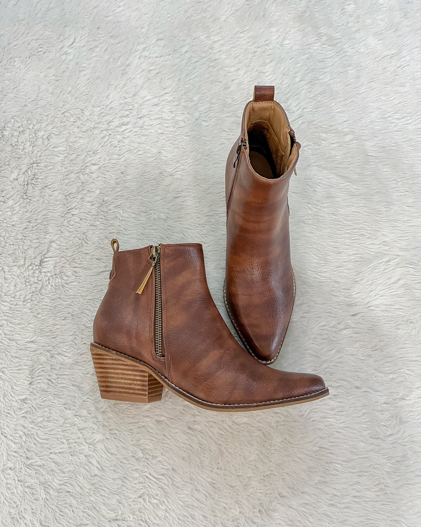 Cognac Heeled Zip Up Boot