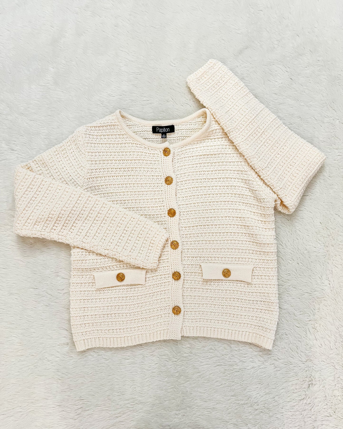 Textured Knitted Cream Short Jacket