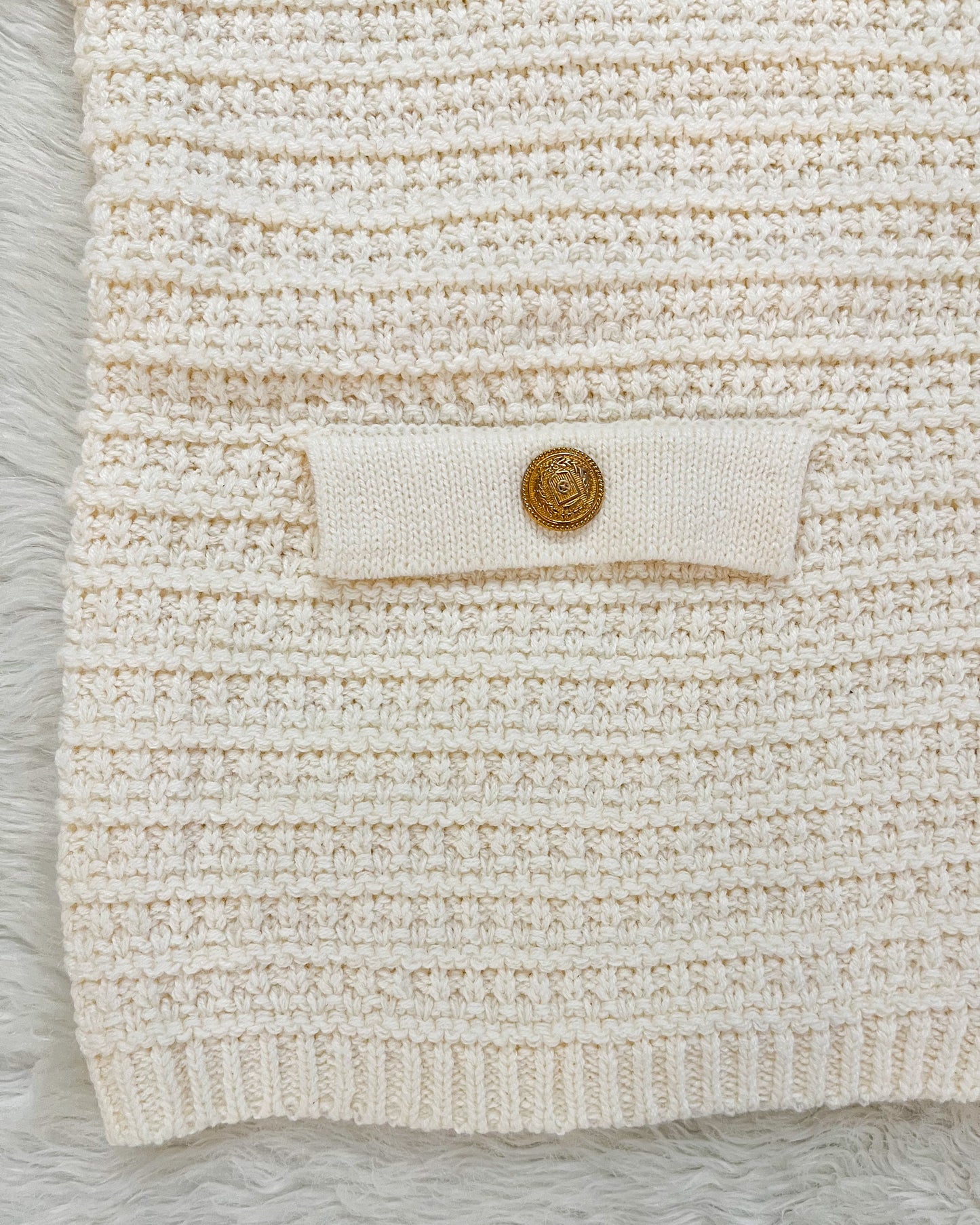 Textured Knitted Cream Short Jacket