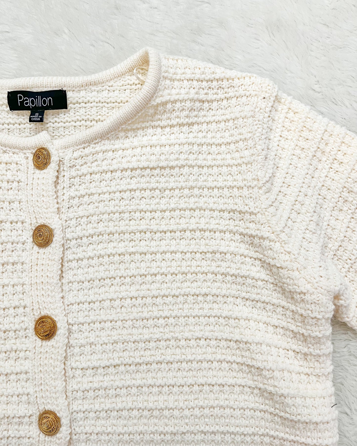 Textured Knitted Cream Short Jacket