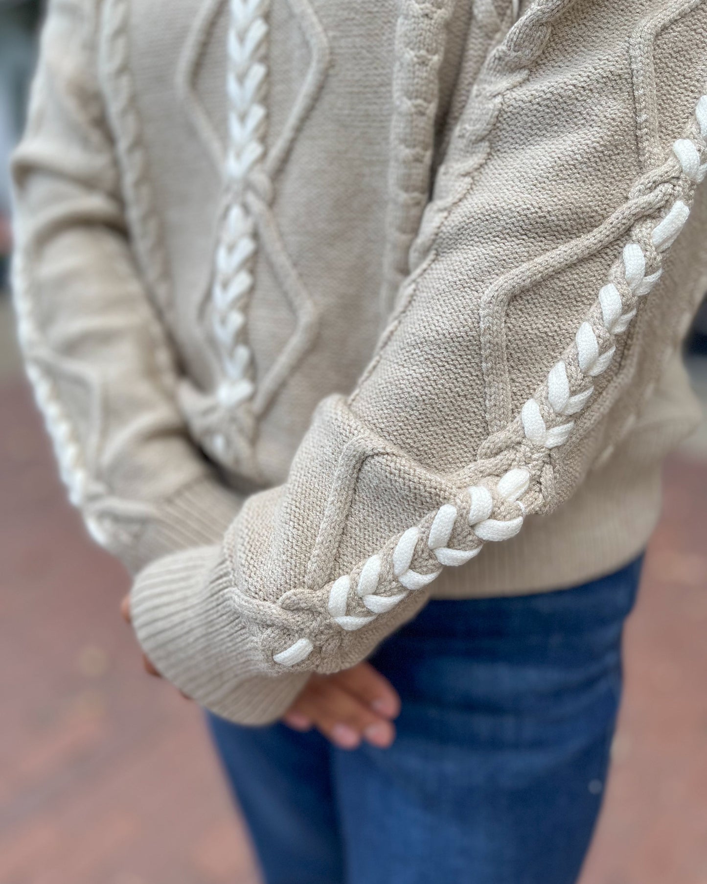 Braided Detail Mock Neck Sweater