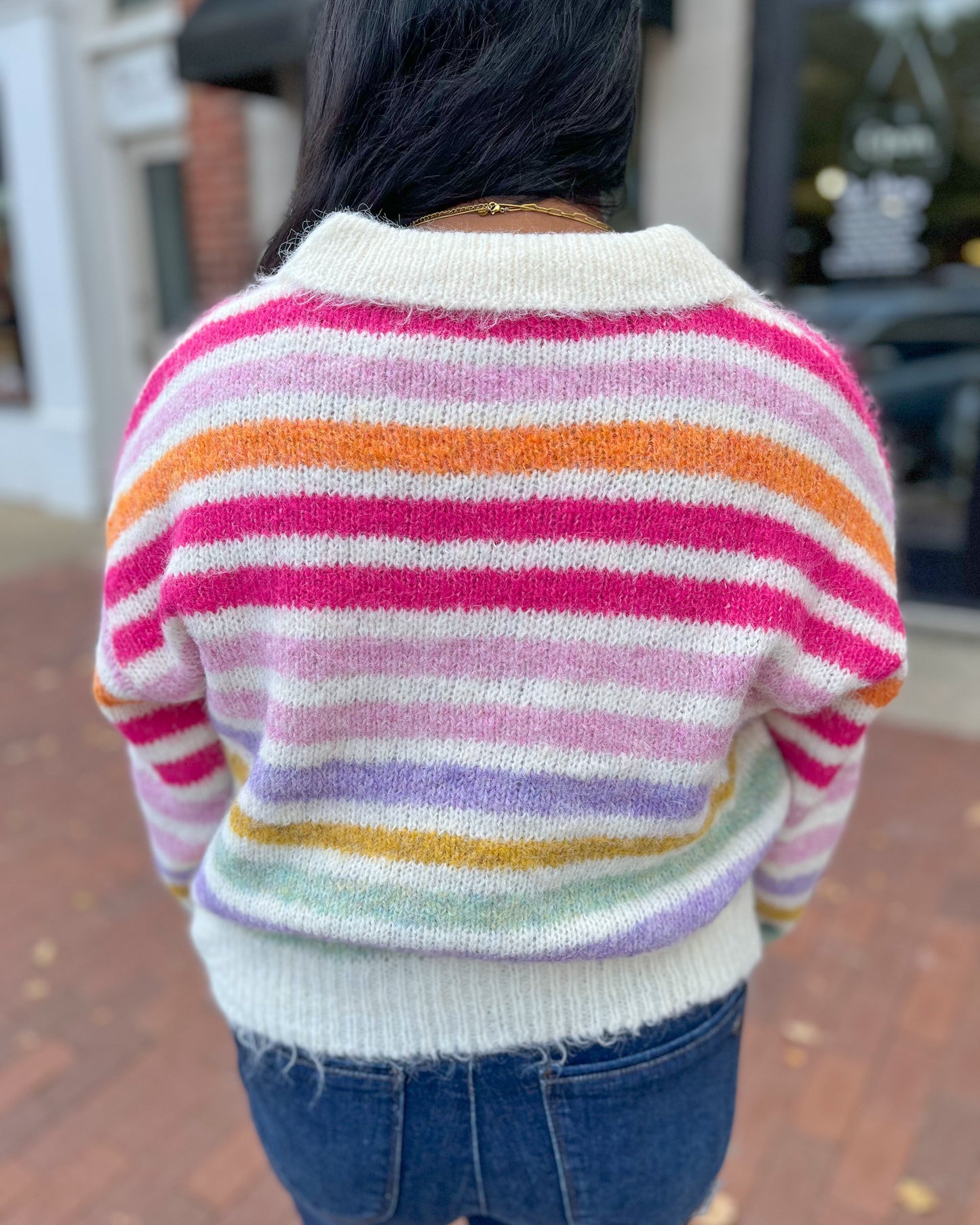 Pink Multi- Colored Striped Sweater