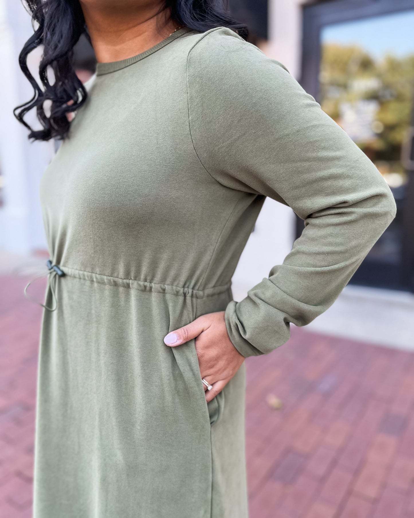 Olive Green Long Sleeve Tiered Maxi Dress