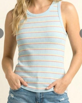 Light Blue Tank Top with Pink and Yellow Stripes