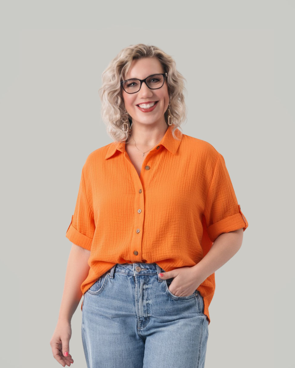 orange-button-down