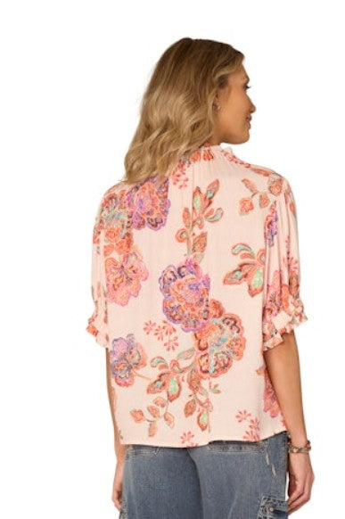 Pink Floral Half Sleeve Top
