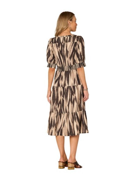 Three Tiered Woven Zebra Motif Dress