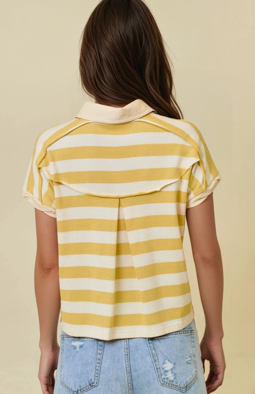 Yellow Rugby Stripe w/ Button Closure Top