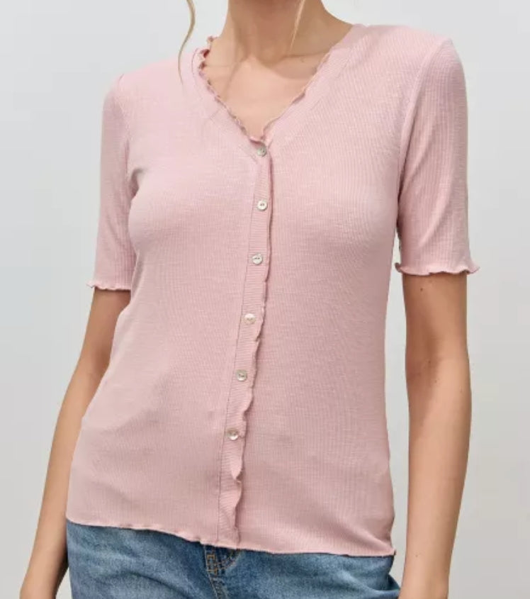 V-Neck Ribbed Short Sleeve Top