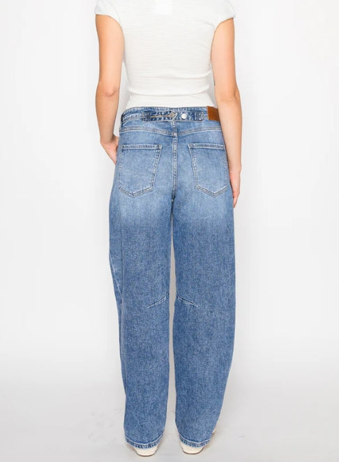 Artemis - Adjustable Strap Waistband Barrel Jeans