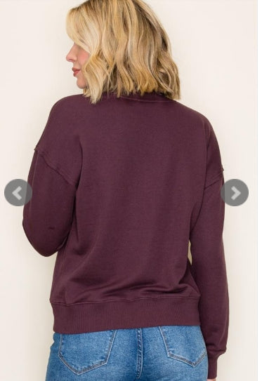 Dark Plum Mock Neck Pullover