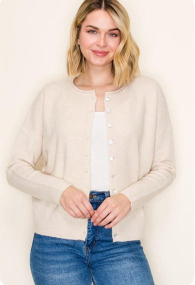 Crew Neck Button Up Cardigan