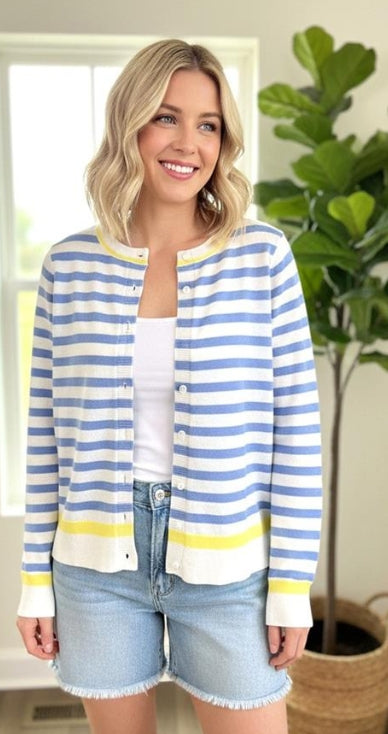Bright Striped Button Down Cardigan