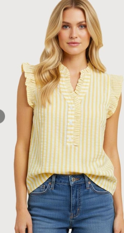 Striped Flutter Sleeveless Top