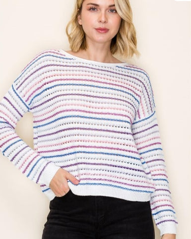 Jewel Toned Striped Long Sleeve Pullover