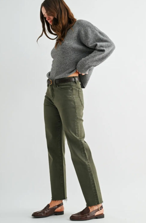Olive Green High Rise Straight Ankle