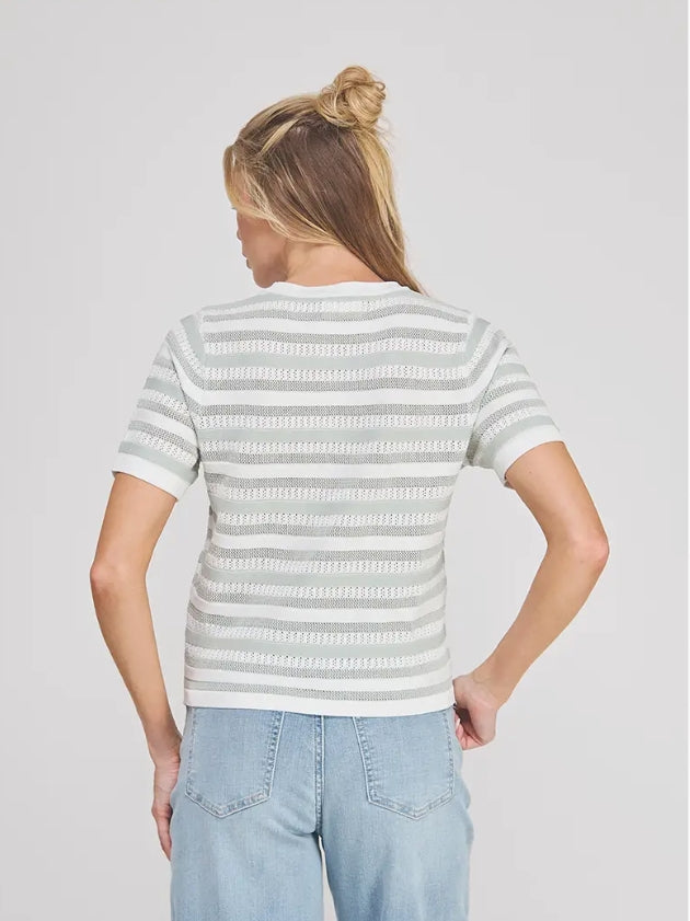 Soft Sage & White Striped Short Sleeve Top