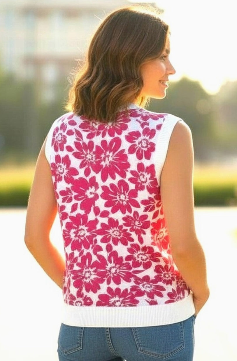 Floral Printed Sweater Tank Top