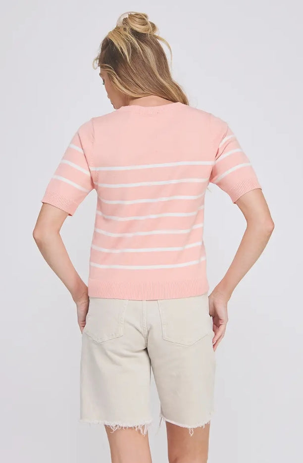 Papaya Stripe Short Sleeve Preppy Top
