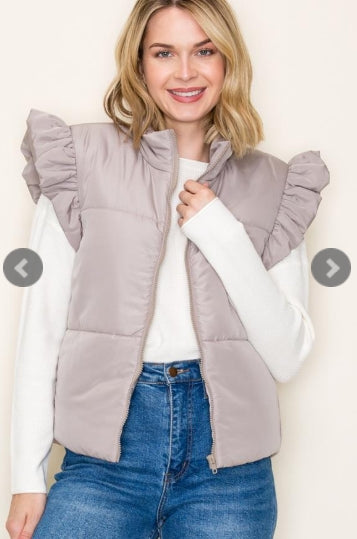 Ruffled Sleeve Puffer Vest