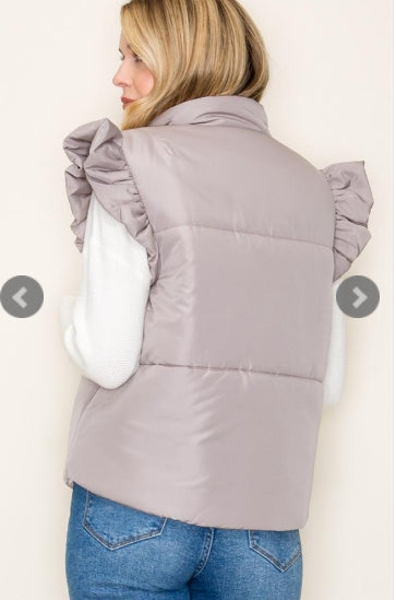 Ruffled Sleeve Puffer Vest