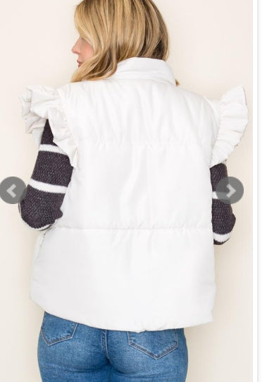 Ruffled Sleeve Puffer Vest