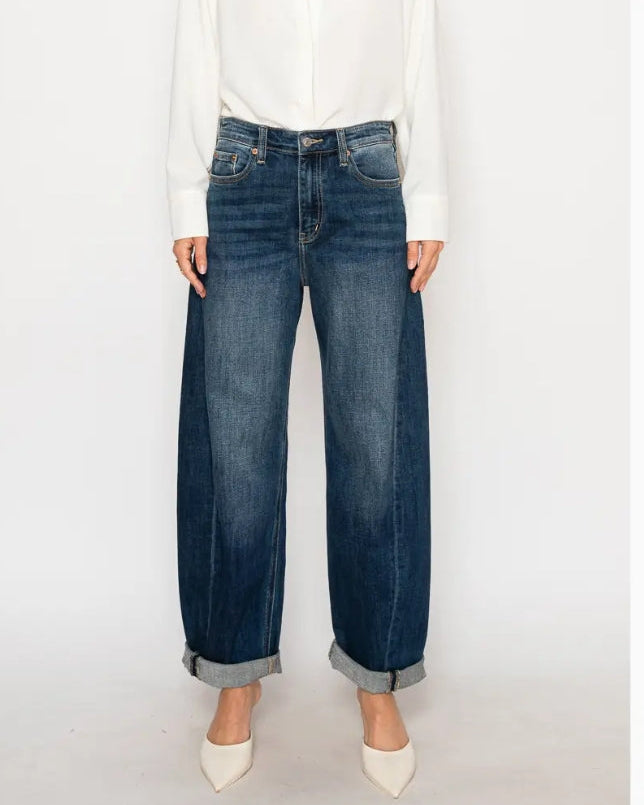 High Rise Relaxed Dark Wash Barrel Jean