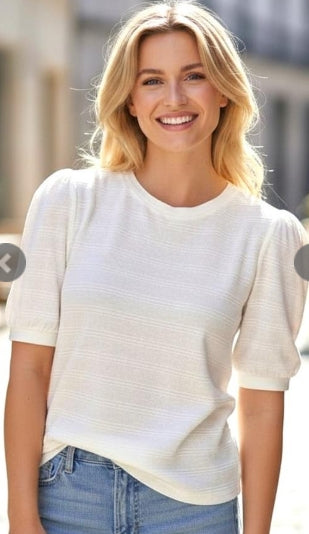 Balloon Sleeve Textured Stripe Knit Sweater