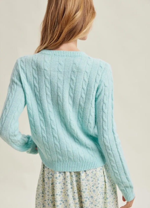 Seafoam Cable Knit Button Cardigan