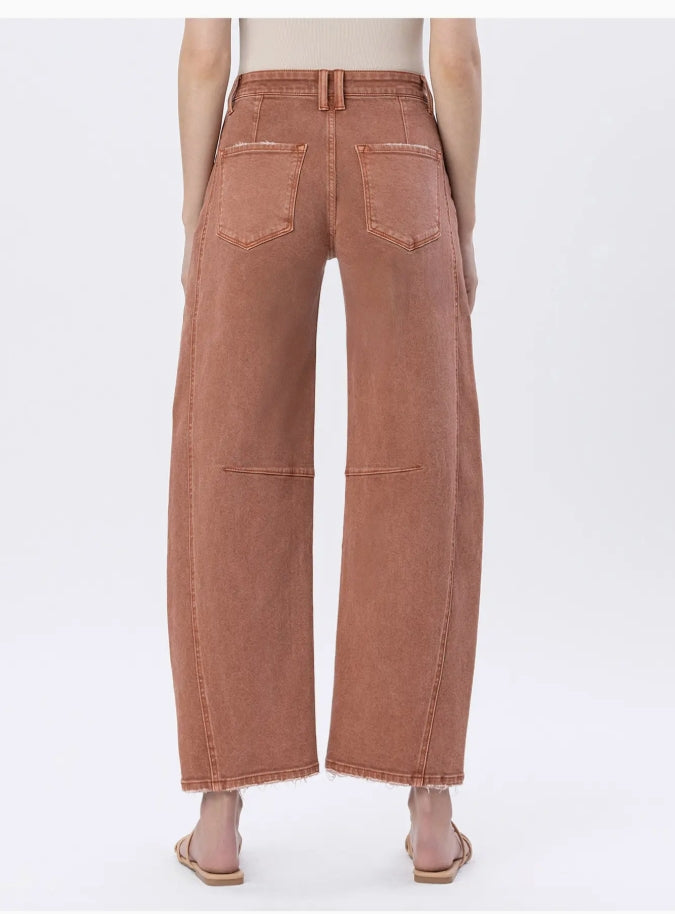 High Rise "Copper" Color Twist Barrel Jeans