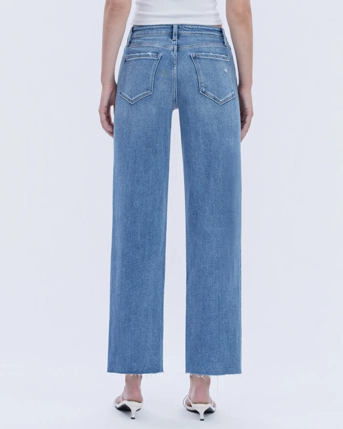 High Rise Raw Hem Slim Wide Jeans "Supported"