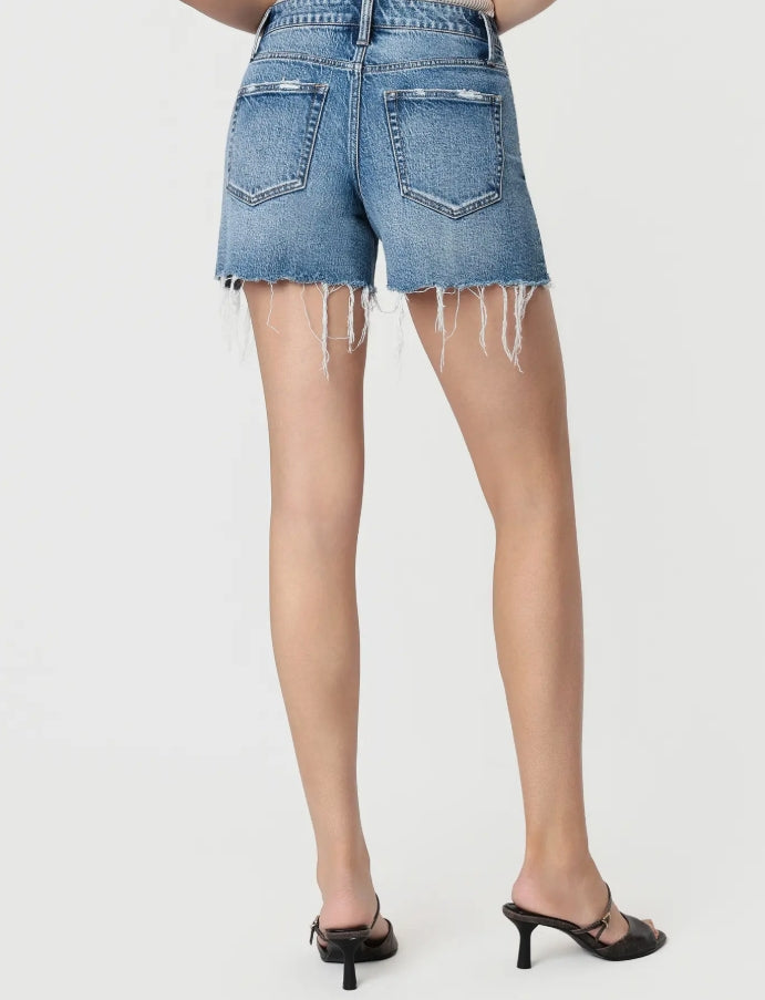 "Love on Top" High Rise Uneven Raw Hem Boyfriend Shorts