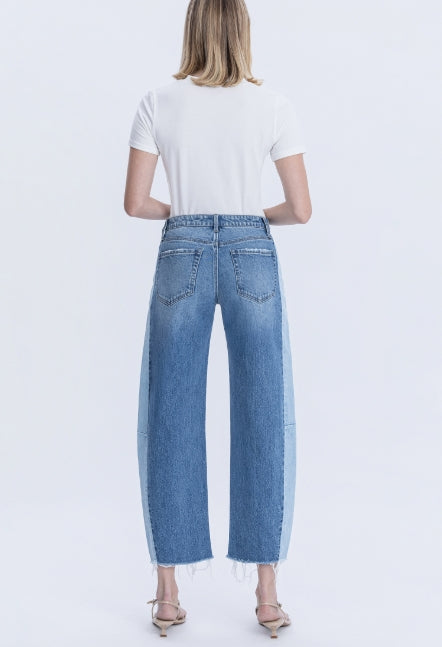 "Blue Memoir" 2 Tone High Rise Barrel Jean