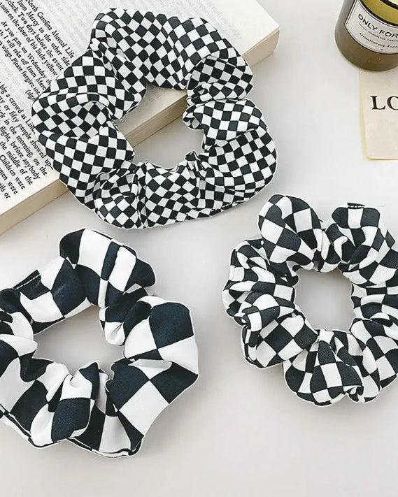 Black Checkerboard Pattern Hair Scrunchie