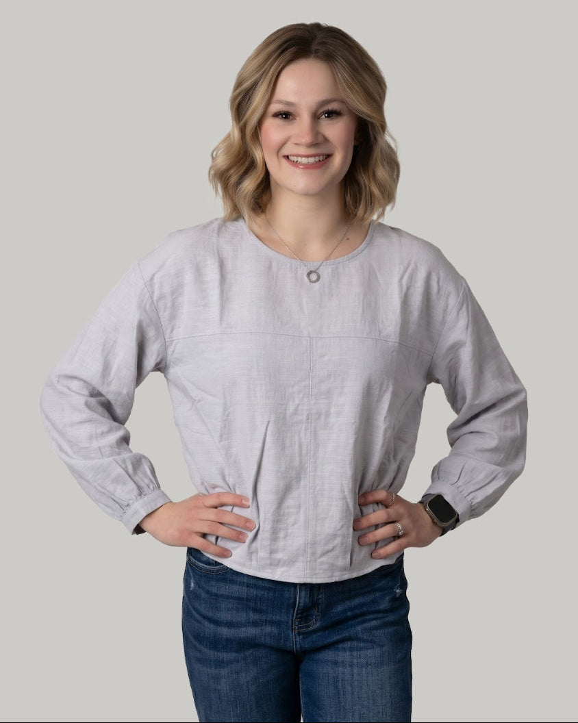 Light Blue Gauze Like Long Sleeve Blouse