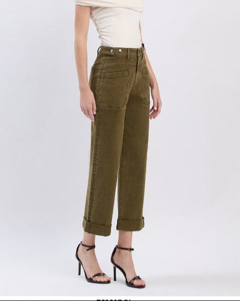 Flying Monkey - "Dark Olive" High Rise Slim Wide