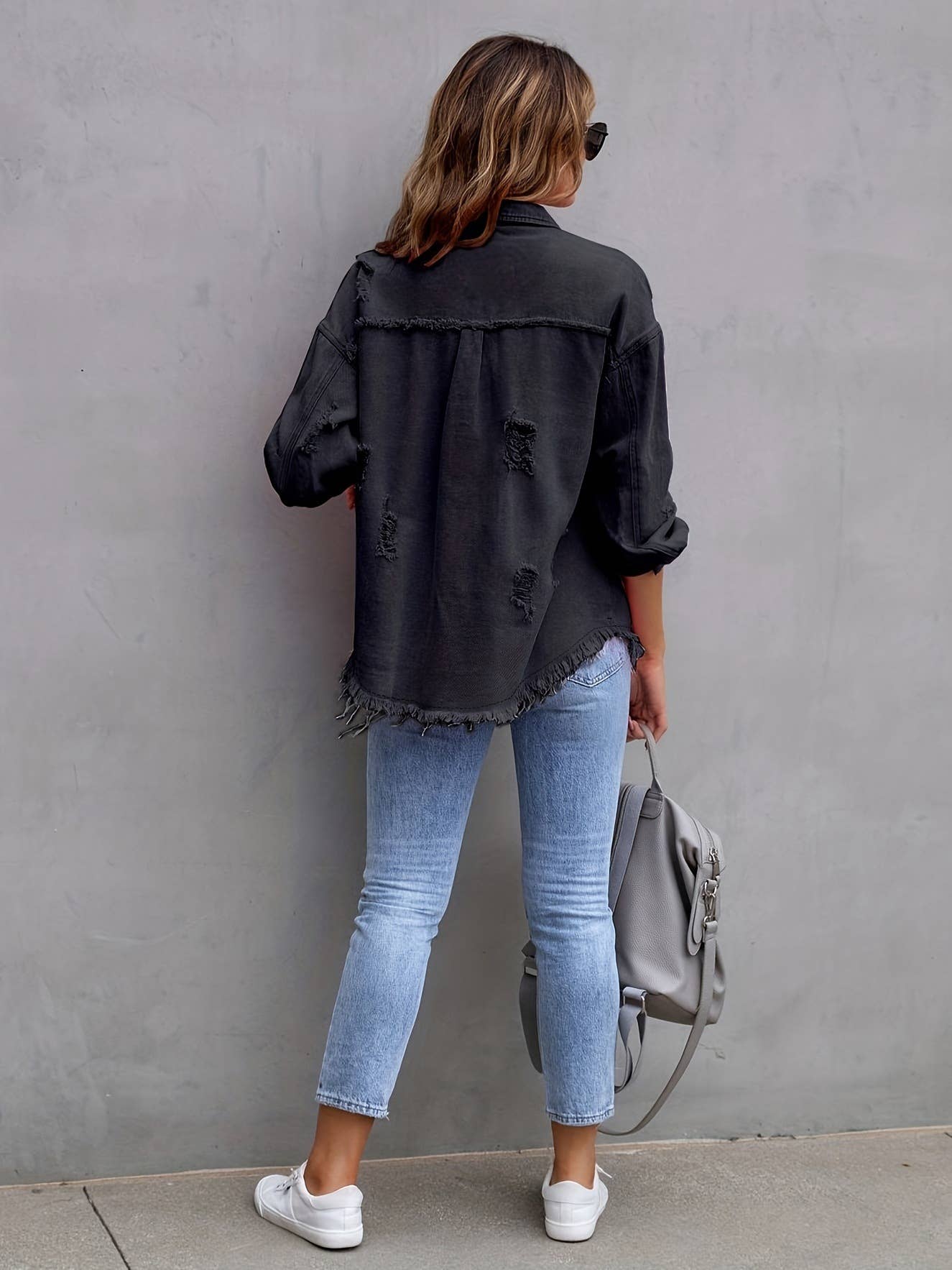 Distressed Long-Sleeved Denim Jacket