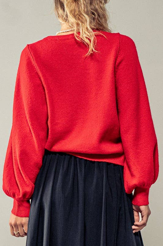 Inheritance Red Ribbed Knit Sweater