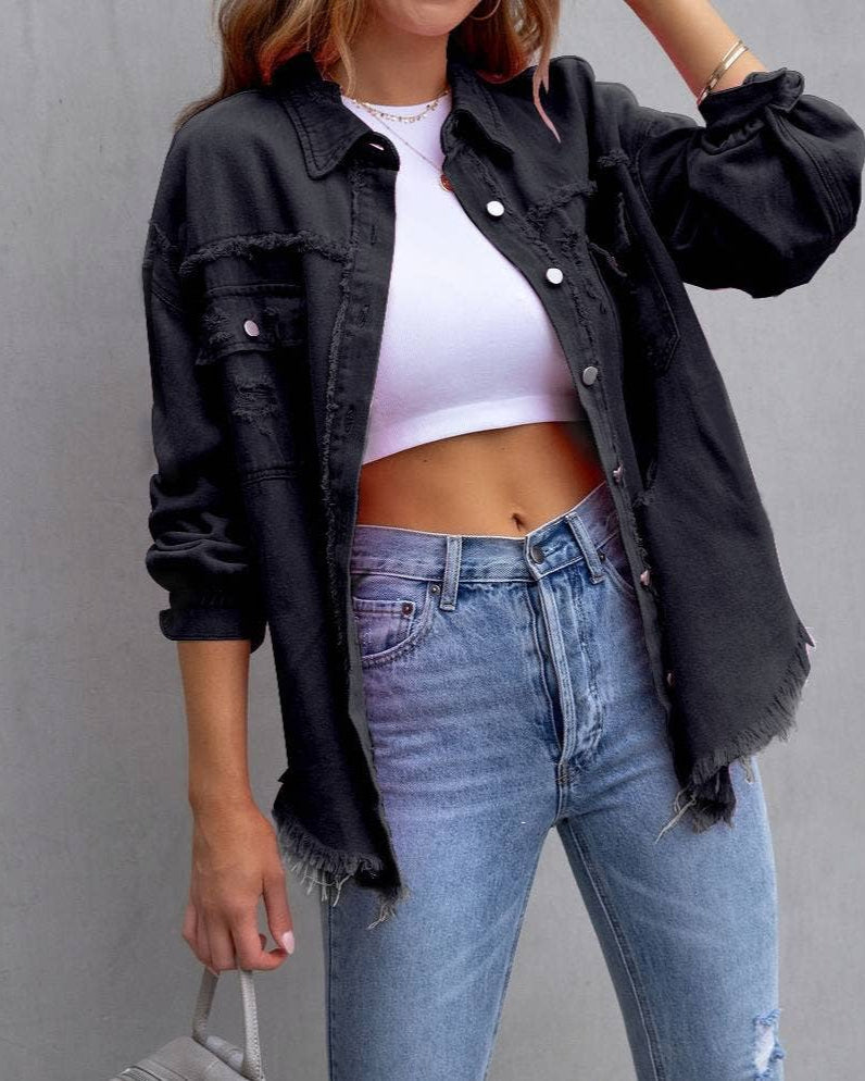 Distressed Long-Sleeved Denim Jacket