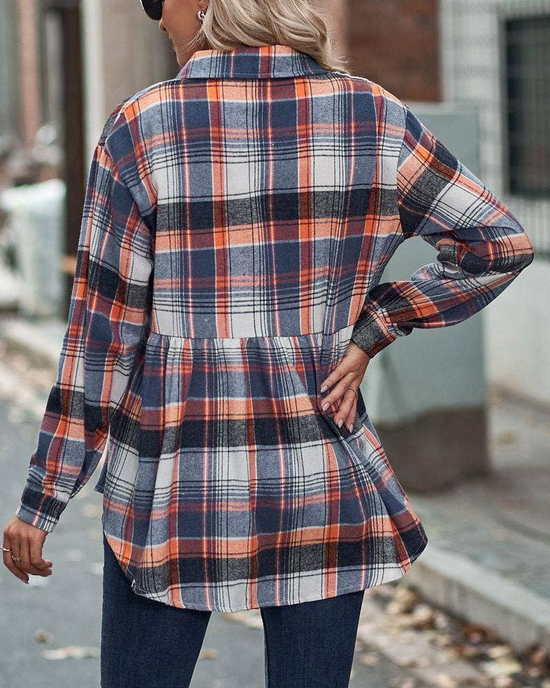 Navy & Orange Plaid Button Flannel