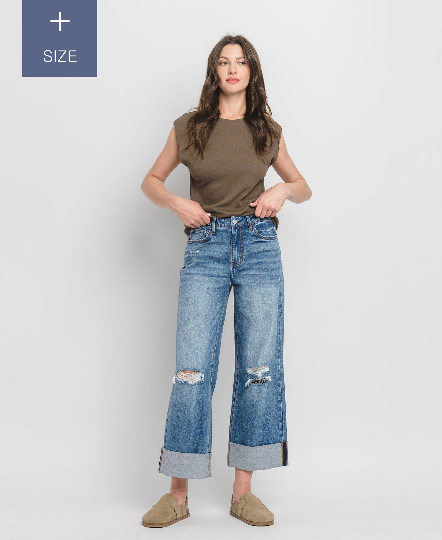 Curvy Lovervet Super High Rise Cuffed Baggy Wide Leg Jean
