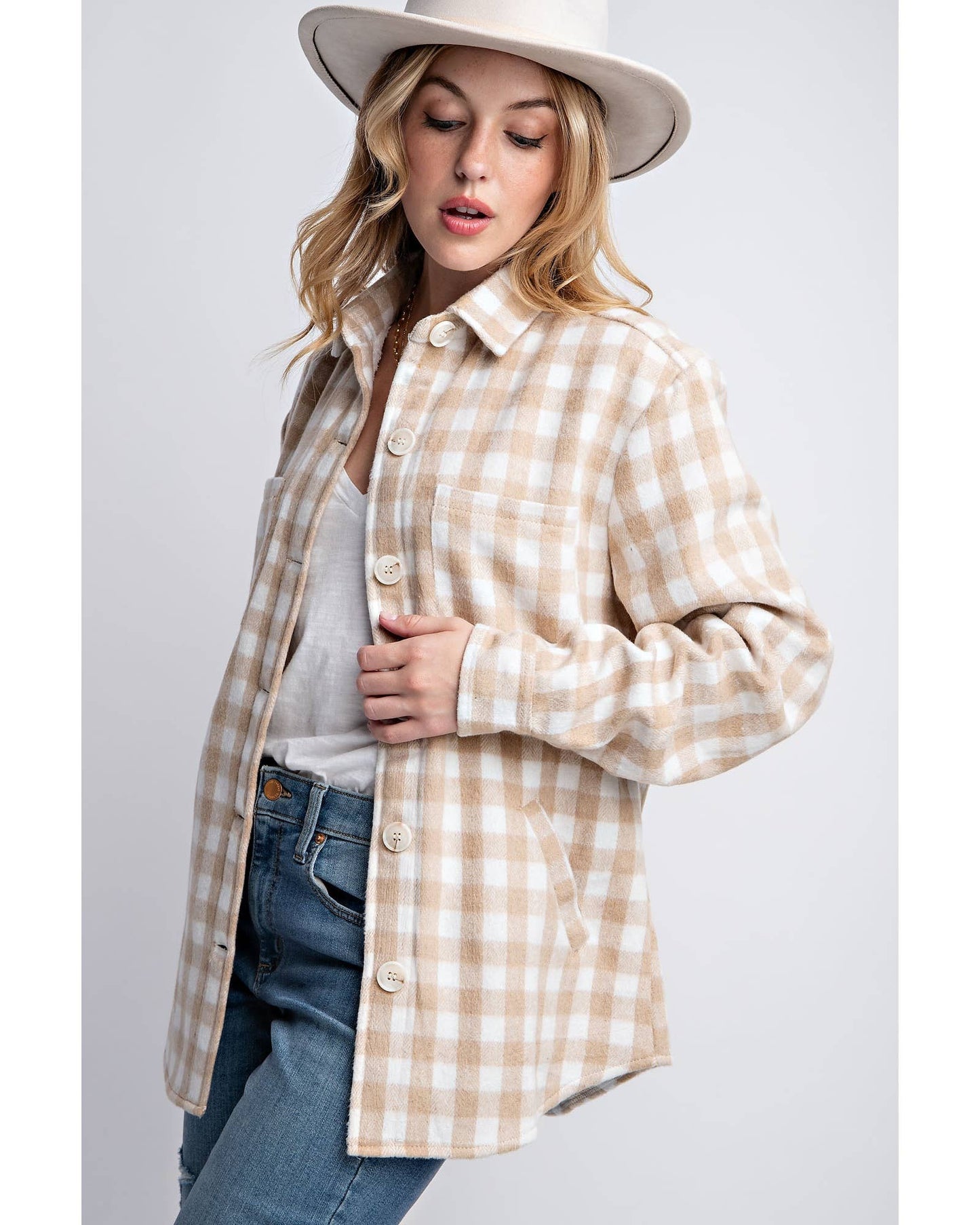 FUZZY PLAID FUR LINED BUTTON DOWN FLANNEL SHACKET