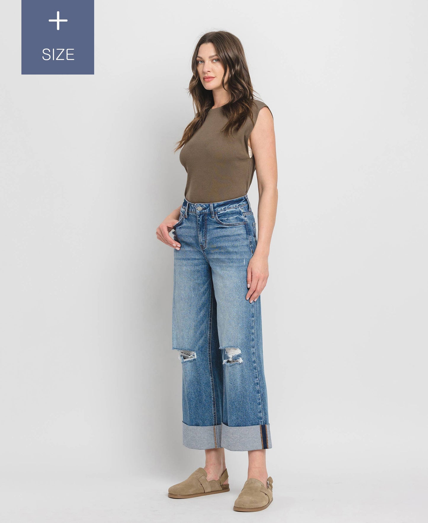 Curvy Lovervet Super High Rise Cuffed Baggy Wide Leg Jean