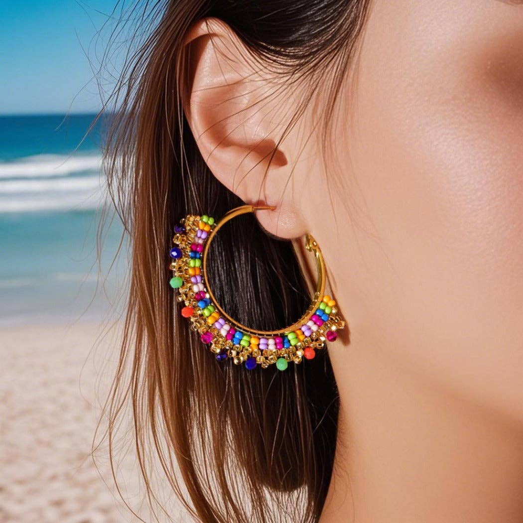 Boho Beaded Hoop Earrings