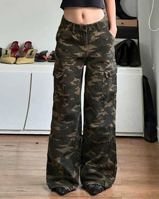 Camouflage Jeans straight denim pants