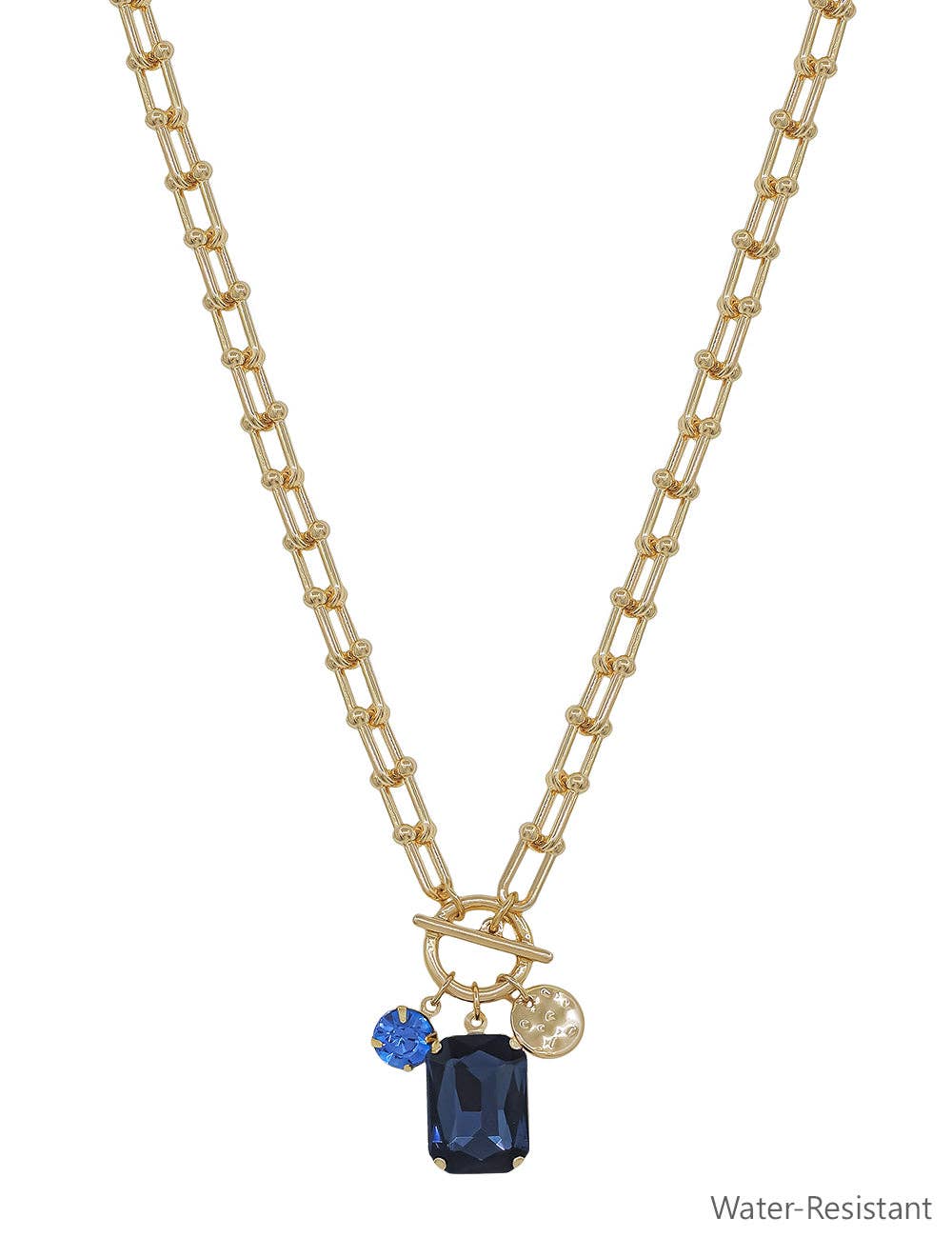 Gold Chain with Royal Blue Crystal Charms 16"-18" Necklace