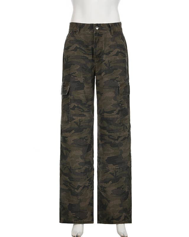 Camouflage Jeans straight denim pants