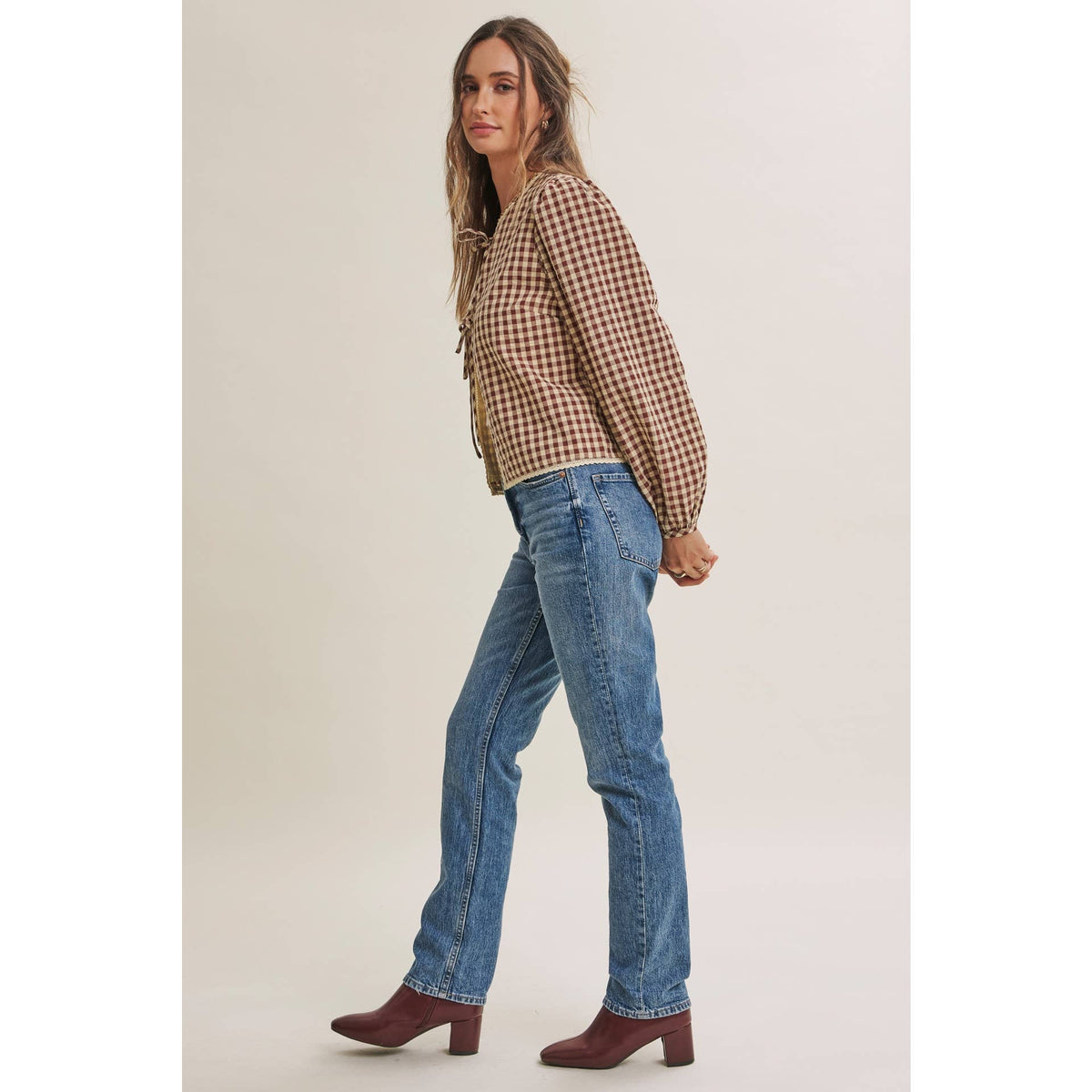 Coquette Gingham Tie Front Blouse